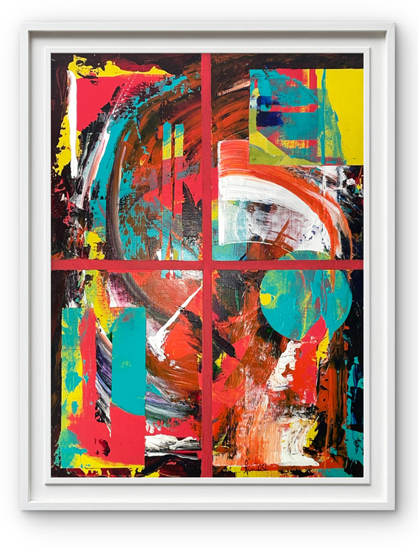 Hand Painted 18×24 Abstract Acrylic Red Canvas FINELLI ORIGINAL Decor G23OB4SQ
