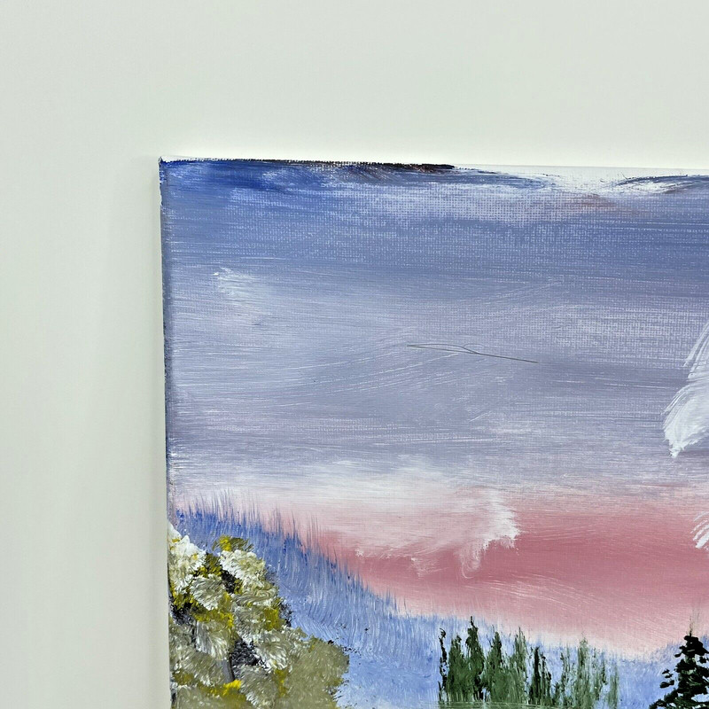 Oil on Canvas Painting Signed Student Art 11 x 14 Wooded Lake at Sunset Pines gallery
