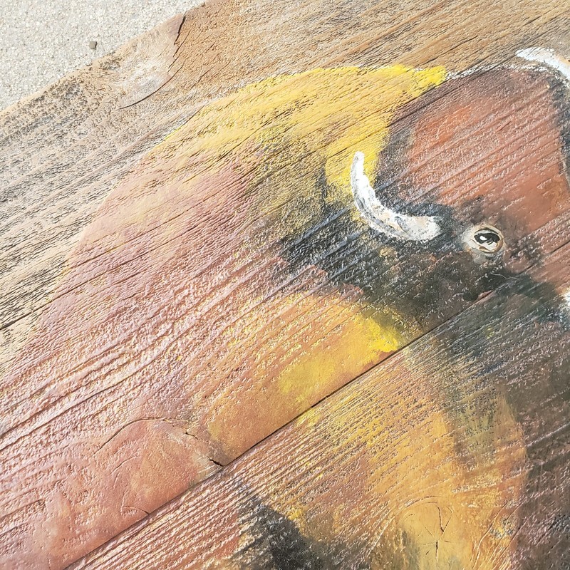 Buffalo Portrait original Oil Painting Larry Geilenfeldt Rustic Reclaimed Wood gallery