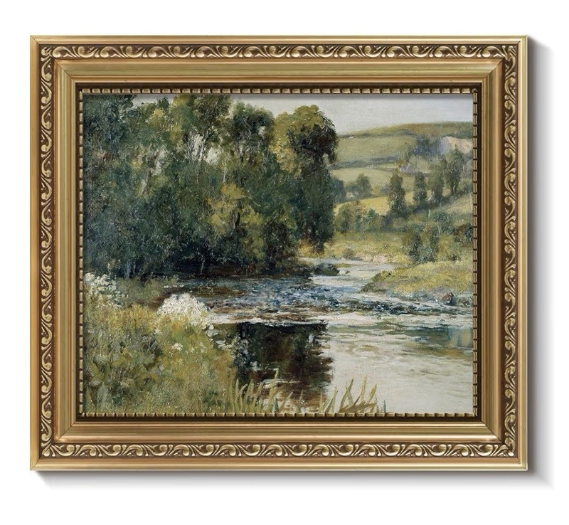 Vintage Gold Framed Nature Streamside Landscape 8×10 Victorian Canvas Art Decor