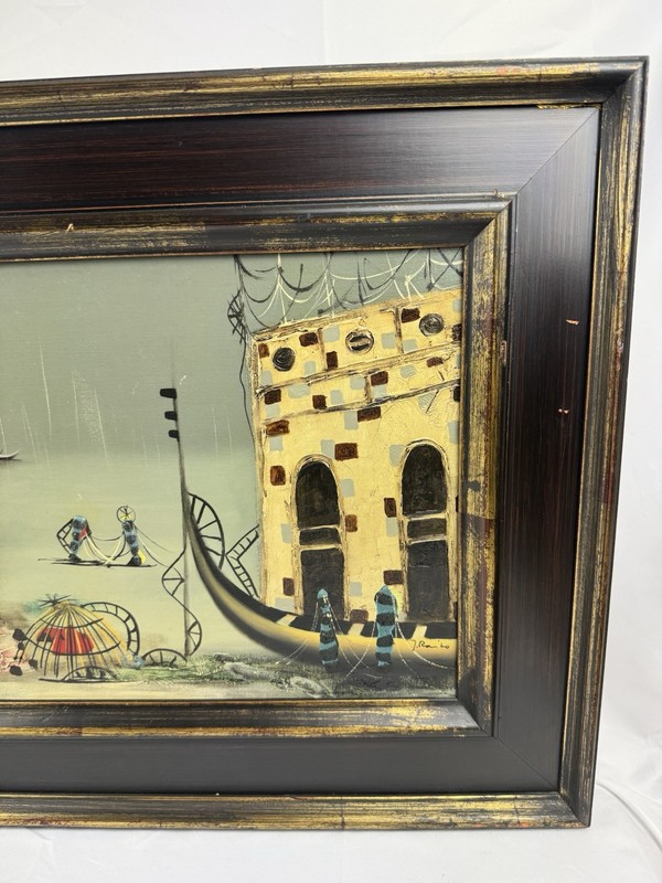 Vintage J. Raito Oil – Venice Canal Harbor Scene – Orig Frame – Collectible Gift gallery