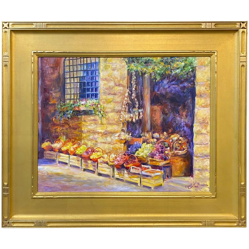 Linda Lee Colorful Impressionist Cityscape Oil Painting, Siena Market Place 2003