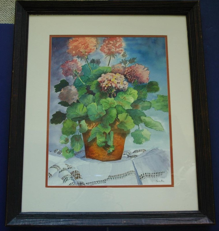 Watercolor of Geraniums In A Vase by Sarasota, Florida Artist Colette Rivolta