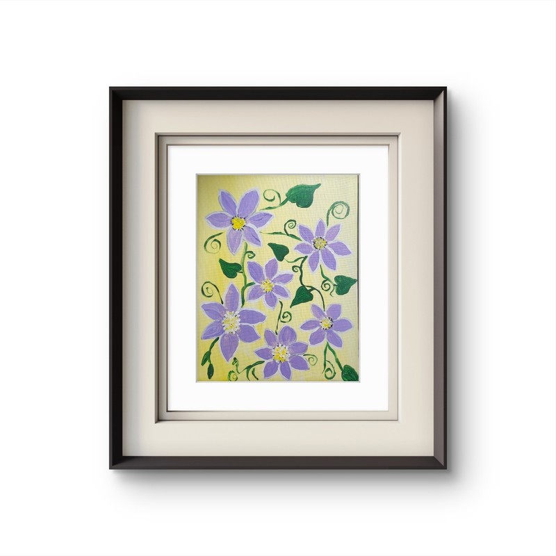 Clematis Flowers Original Painting Acrylic Canvas Botanical Art gallery
