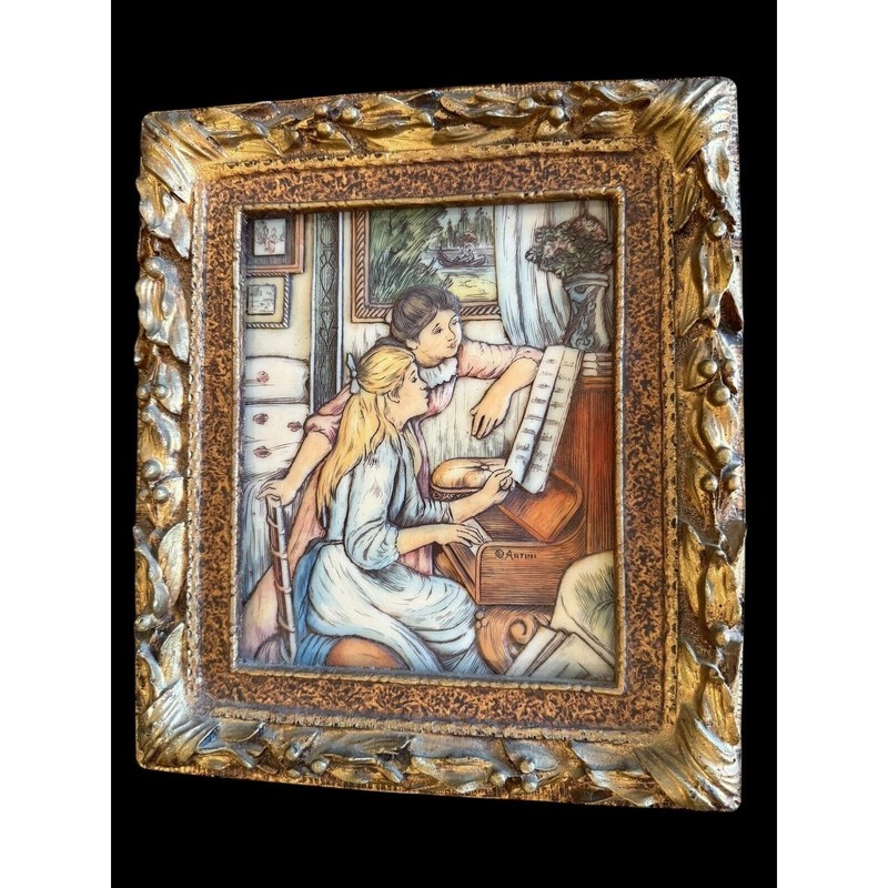 Vtg Artini 4D Twin Etched Hand Painted “Young Girls At The Piano » by Renoir
