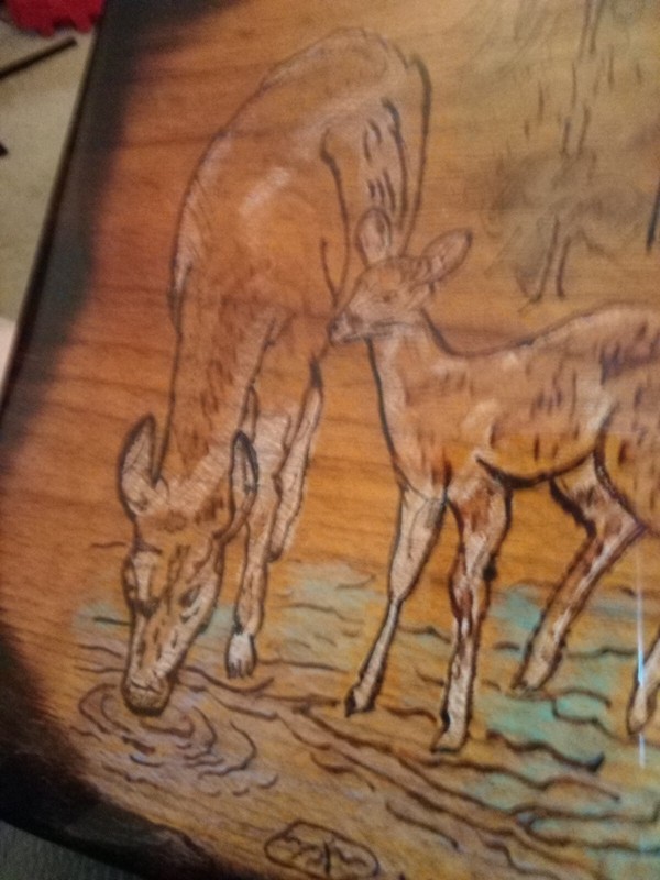 Wood Burning Scene Covered Bridge 2 Deer At Water 16"x11"x1" Vintage 5 Pounds gallery