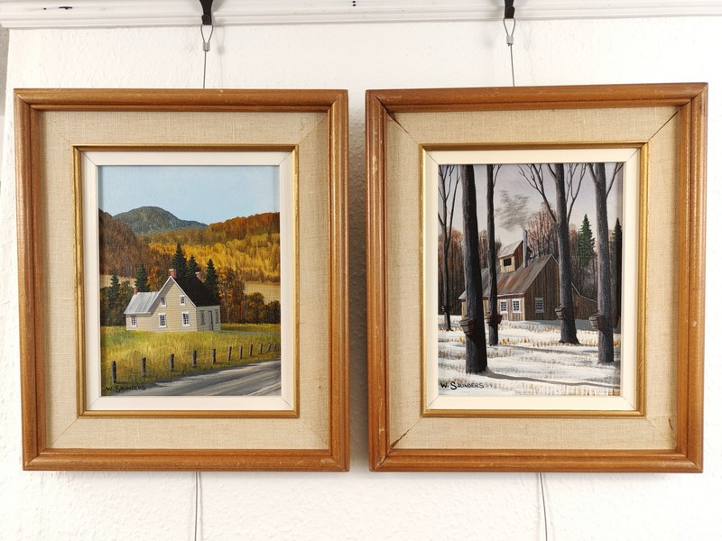 WILLIAM BILL J. SAUNDERS SIGNED PAIR ORIGINAL 1979 CANADIAN PAINTINGS ON CANVAS.