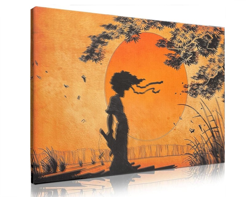 ⭐ Framed oil painting on canvas of Japanese wall art of African American samurai
