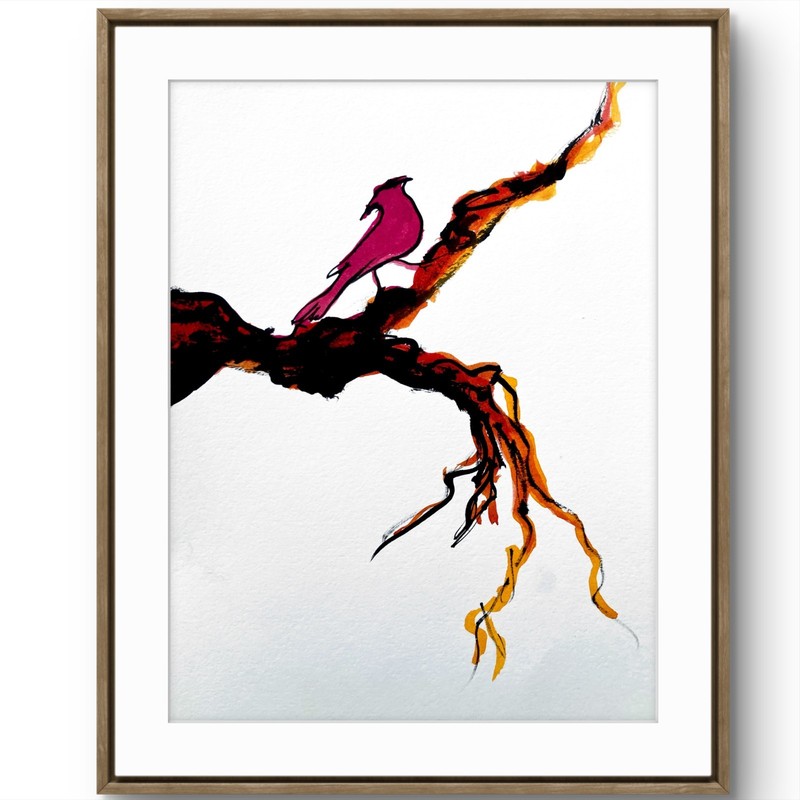 TITA PAINTZ Red Robin Abstract Expressionist Portrait Hand Painted Wall Art