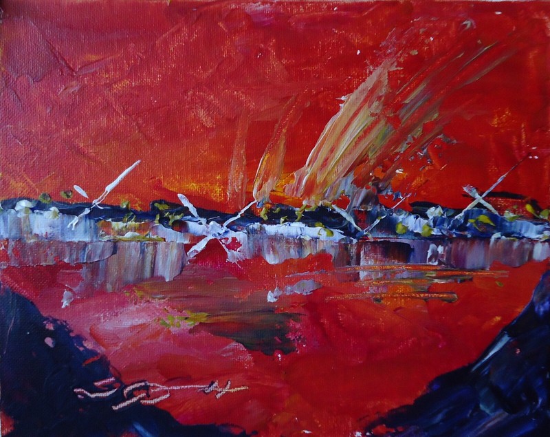Original Painting City «Shining City» 8″H x 10″W acrylic by Steven Graff