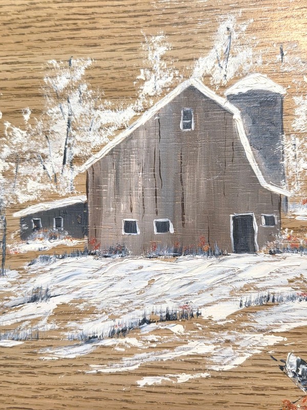Winter Barn Landscape on Wood Rustic Farmhouse Cozy Cabin Vintage Wall Art Decor gallery