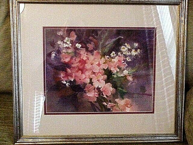 RUTH BADERIAN ORIGINAL WATERCOLOR (IMPRESSIONIST PINK FLOWERS)