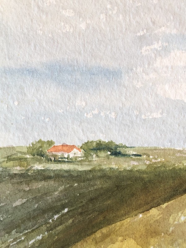 Impressionist - Wide Fields Under Blue Sky - Denmark - Watercolor 31 x 20.5 gallery