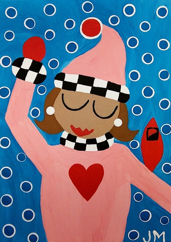 New! aceo size whimsical painting original signed cardinals happy art «Snow Day»