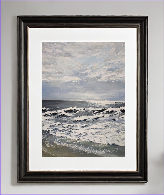 Clouds Over Atlantic Ocean, acrylic painting on canvas 9×12