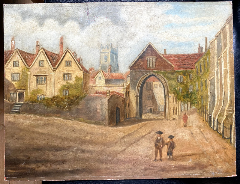 Oil Painting England Scotland Church People Vor City Wall Market Um 1900 Home