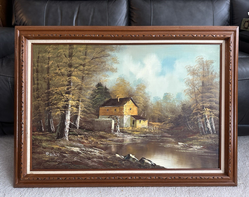 Beautiful stunning Original landscape oil painting Large 43×31 Signed H.Wilson