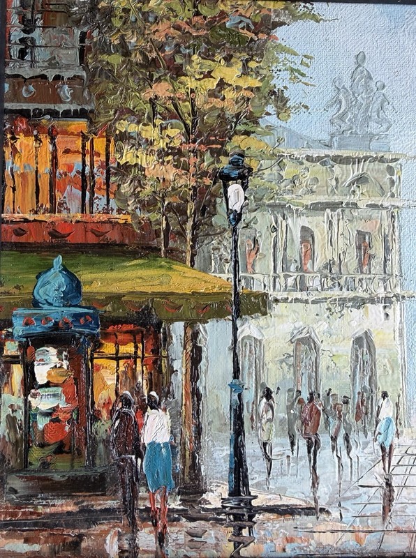 Vtg Paris Street Scene Oil Painting Signed Royer Impasto French Framed Art 9x11 gallery
