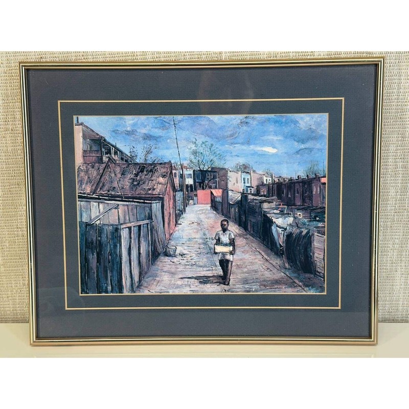 John Farrar 1947 Urban Alley Scene Signed Original Painting Framed – 042 (2)
