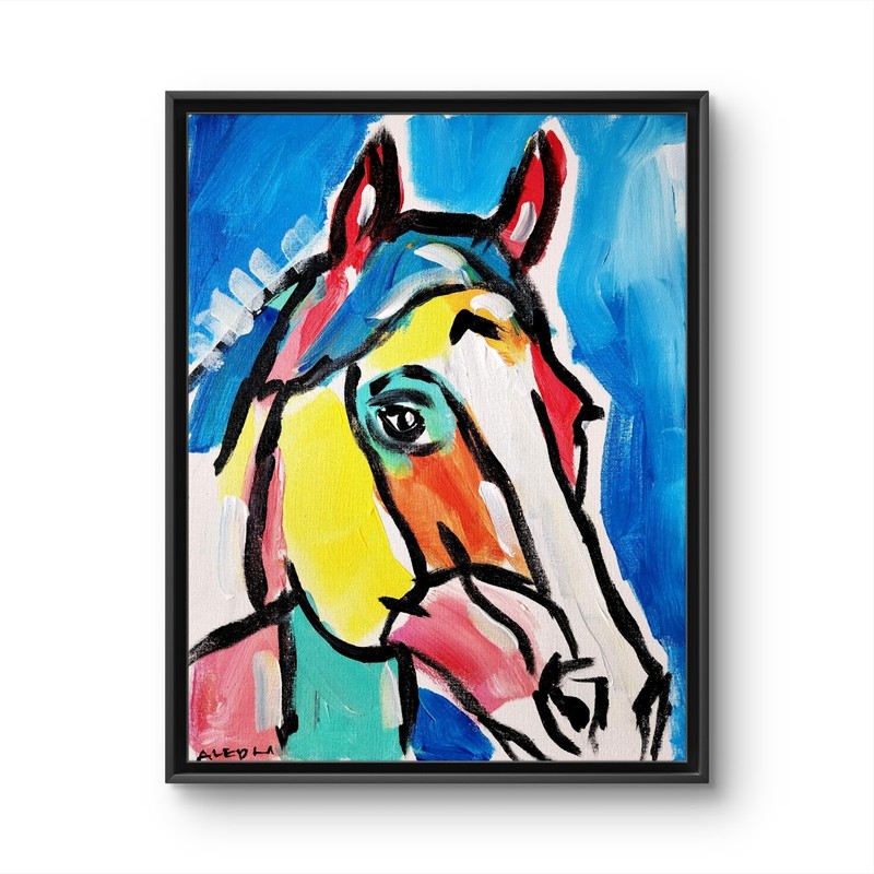 Original Cubist Horse Painting Canvas Neo Expressionist Fine Art Decor 11×14