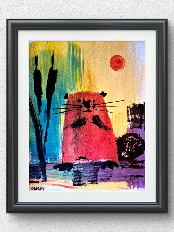 Original Hand Painted 11x14 Abstract Animal Acrylic Signed Bright Wall Art P210