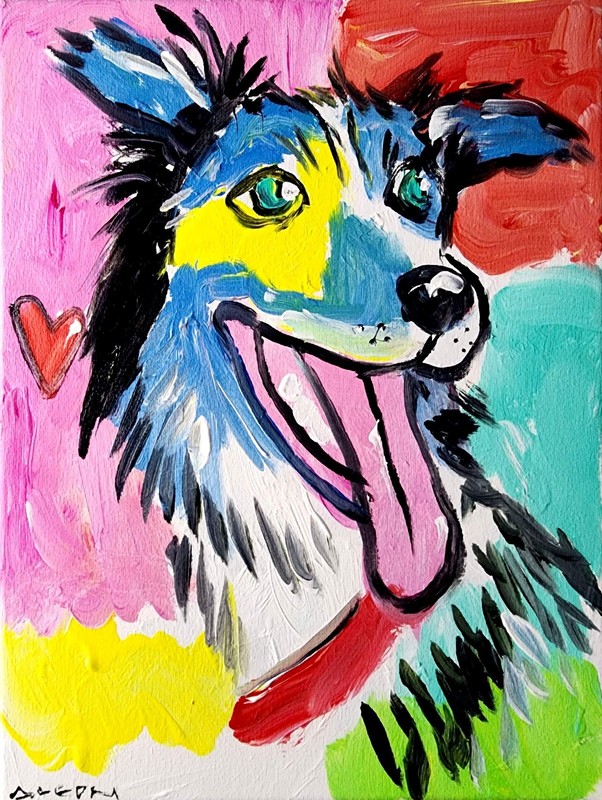 Original Abstract Painting Canvas Neo Expressionist Dog Fine Art Decor 11x14 gallery