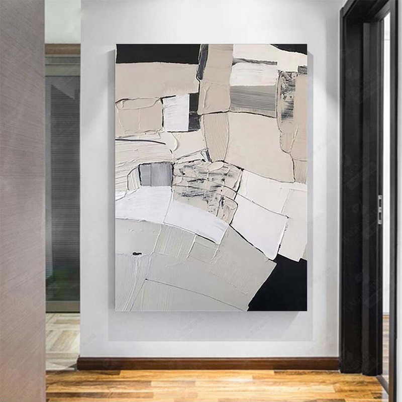 New Black White Art Decor Canvas Handmade Oil Painting Abstract Minimalist