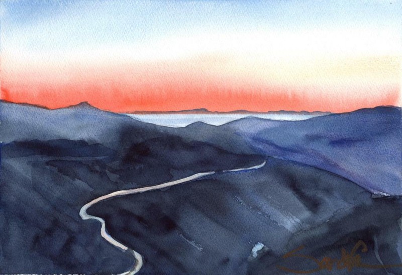 Hwy 150 Ojai to Santa Barbara : Signed LE Art Print: Sandra Watercolors™