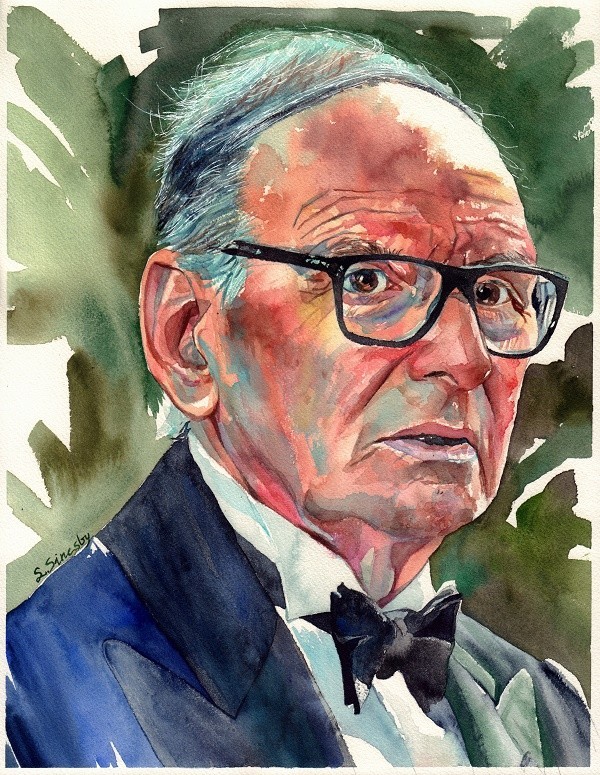 Ennio Morricone – Original Handmade Watercolor Painting, Soundtrack Composer