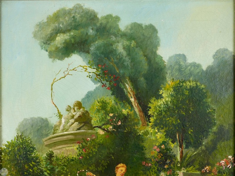 Vintage Rococo Oil on Canvas "The Lover Crowned" After Jean-Honoré Fragonard gallery