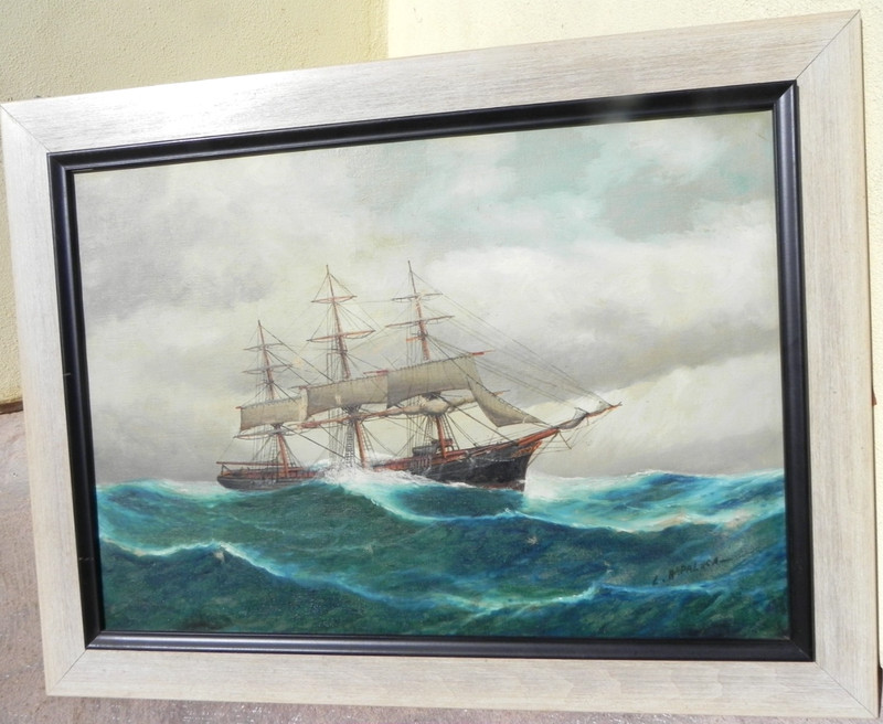 Louis Luca Papaluca Jr. marine art vintage painting clipper ship at sea
