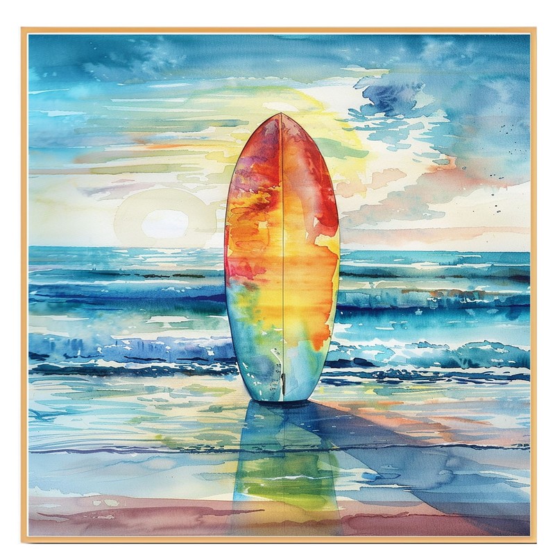 Sunset Surfboard Watercolor Canvas Wall Art Ocean Reflections Beach gallery