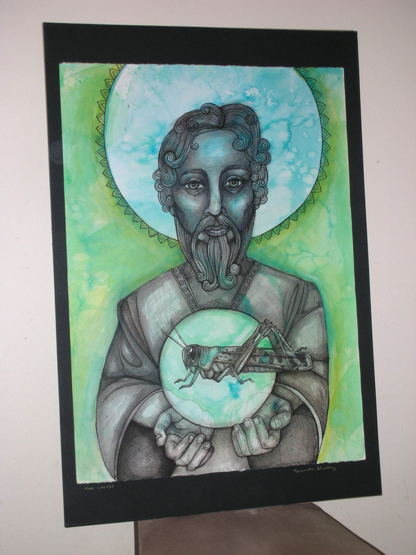 Original Lynnette Shelley Ink Acrylic Painting Signed - The Locust (30-1/4x 22") gallery