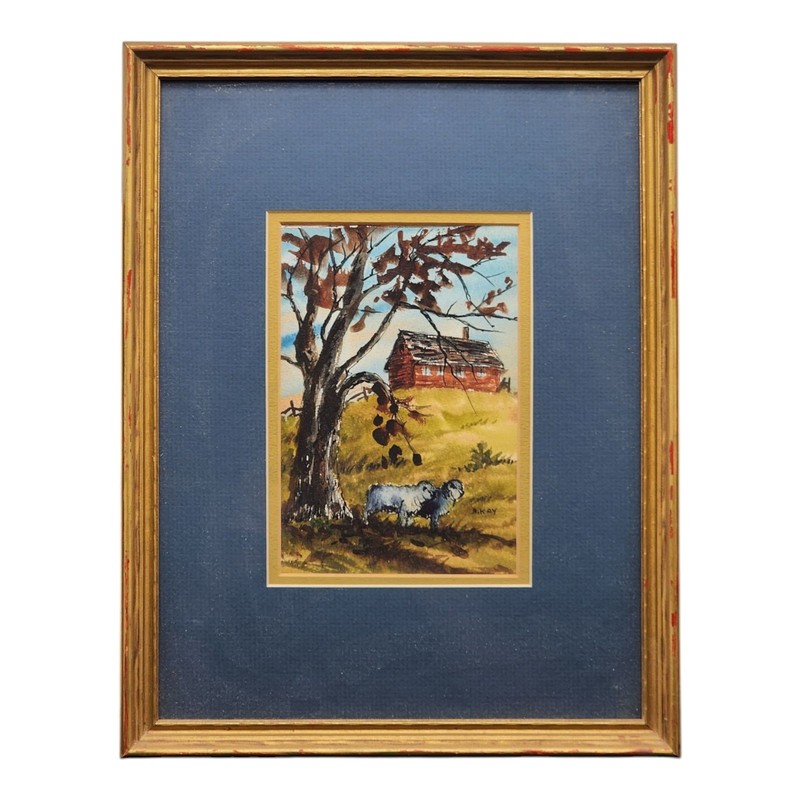 Artist B. Kay Signed Original Painting Farmhouse Farm Countryside Sheep Barn