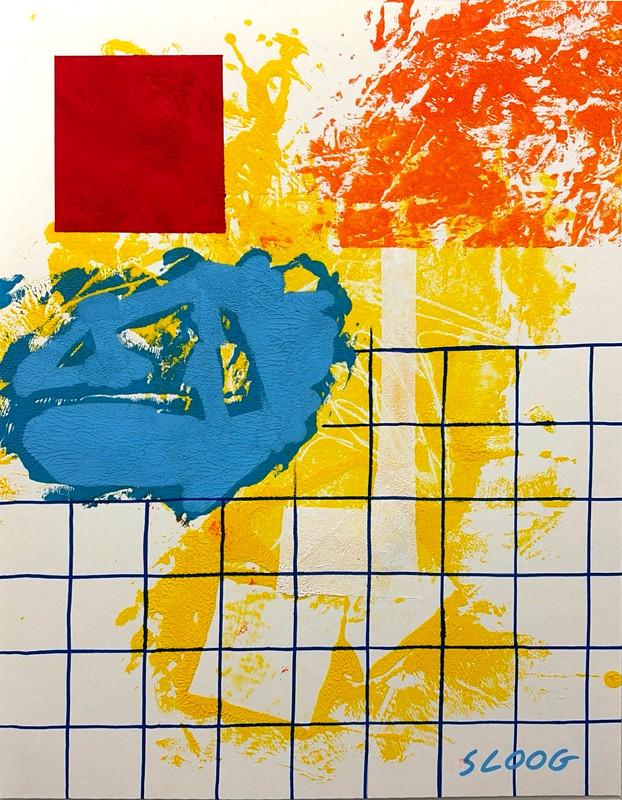 Sloog Original Art Colorful Abstract Memphis Style Decor on Paper 11×14 Blue