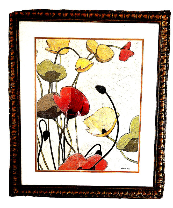 Shirley Novak Pavots Ondule II Oil Painting Signed Print Gold Frame 23″ x 27″