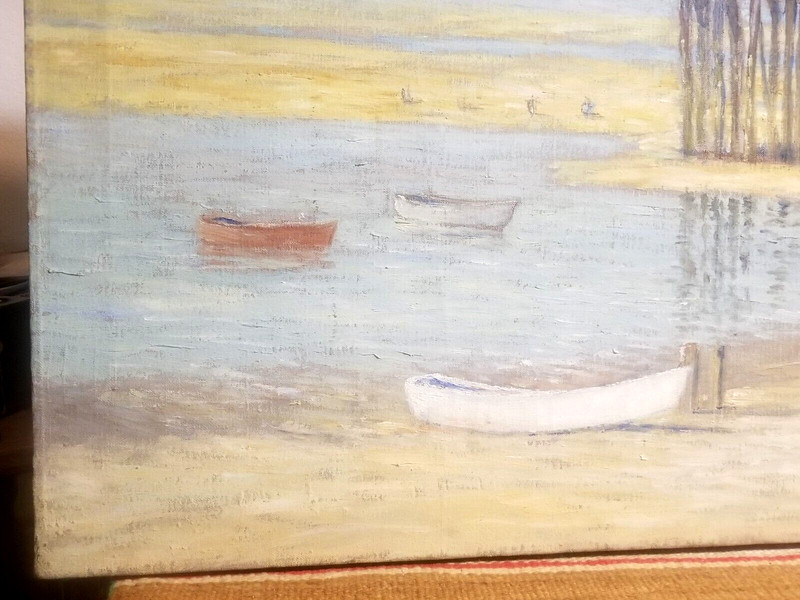 BEAUTIFUL Lg COASTAL LANDSCAPE NE BEACH & WARF SCENE MAINE RI DANIEL KOTZ 1920s gallery