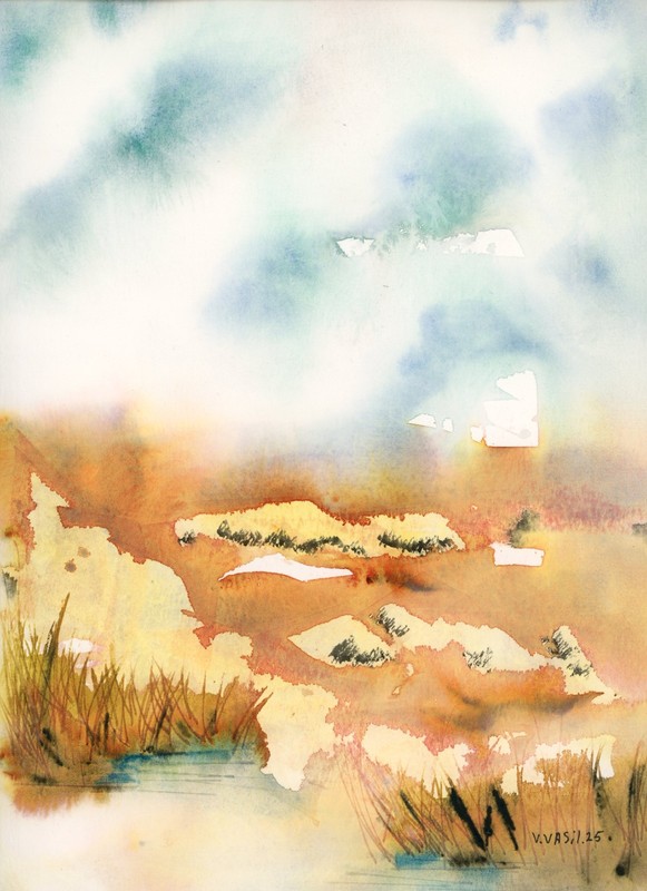 Original Watercolor Painting, Abstract landscape by Vasil Vasilev 8x10in