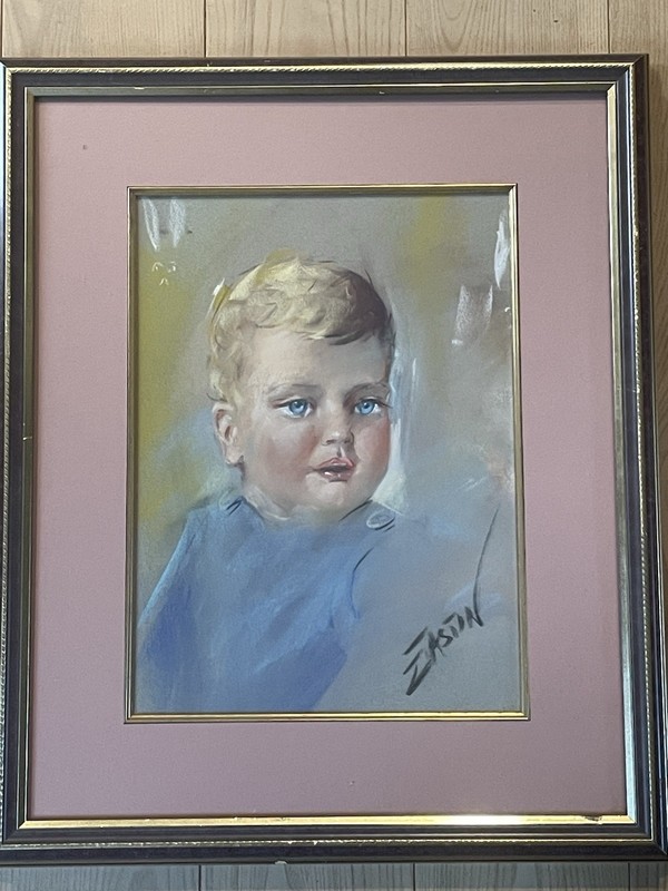 Vintage Framed Pastel Portrait Of Infant Boy By “EASTIN” Matted & Framed