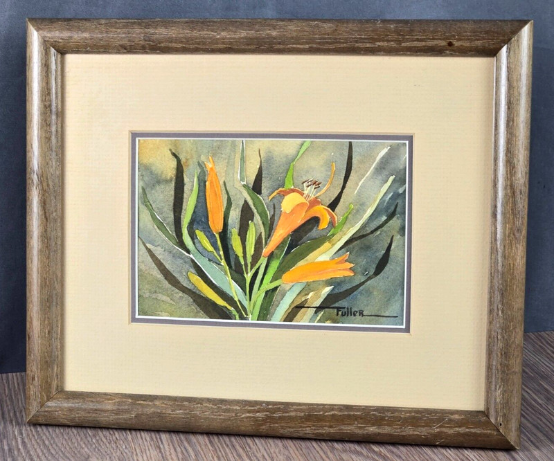 Lu Fuller, Kansas Tiger Lily still life original watercolor painting framed gallery