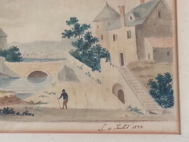 Antique Original Watercolor Painting Signed Victorine Vitalis Date July 10, 1832 gallery