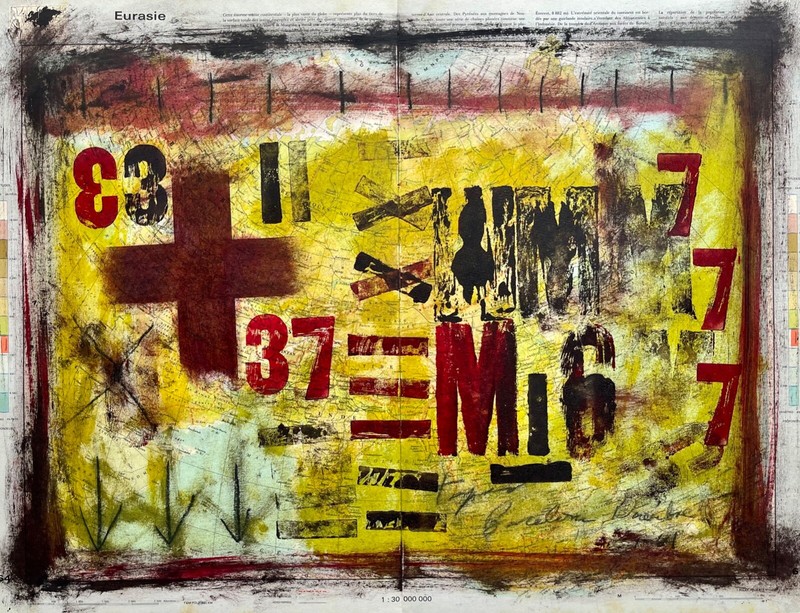 CONTEMPORARY POP ART ABSTRACT PAINTING MIXED MEDIA ON MAP