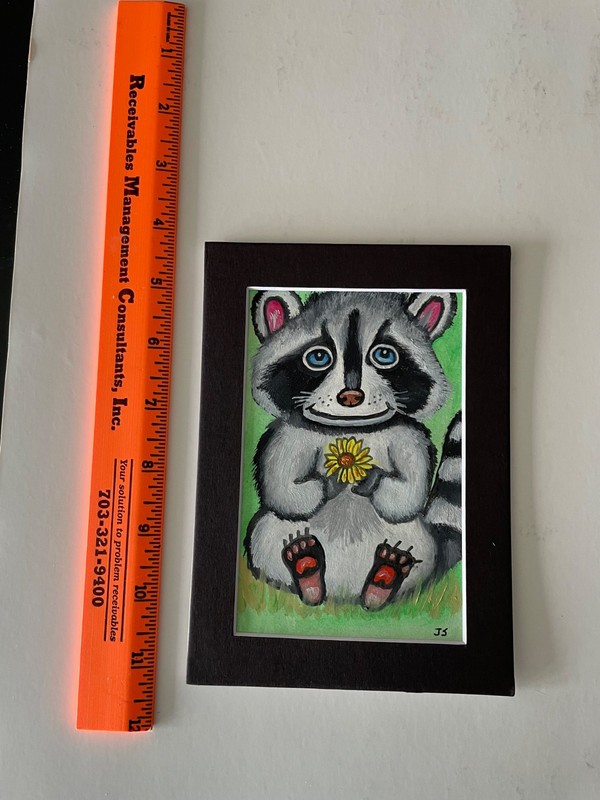 Original oil painting 5 x 7 in including black matte-Free Shipping-raccoon gallery