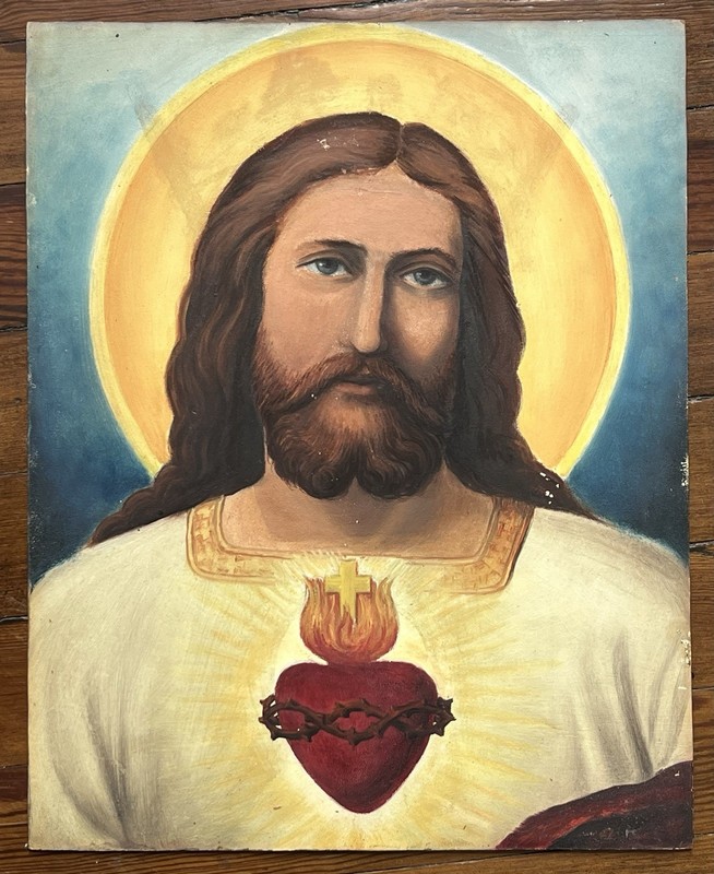 Vintage Artist Oil On Board Art Jesus Portrait Painting 16”x 20”