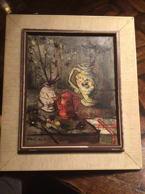 Vintage 1969 French Artist E. WONINK Still Life Oil PAINTING modern art MCM