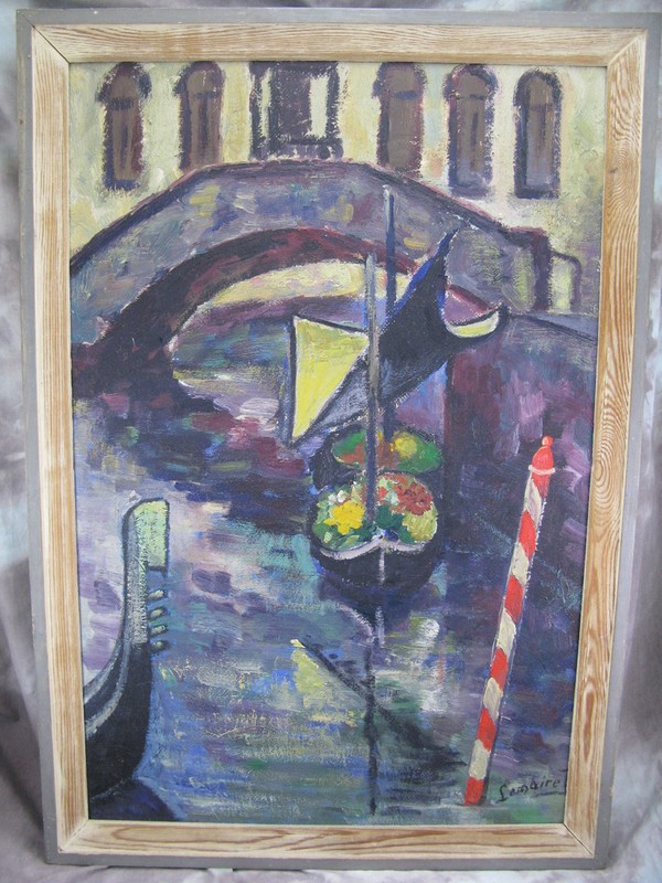 Lemaire Gemälde Venedig – Kanal / Brücke Gondel / Boot