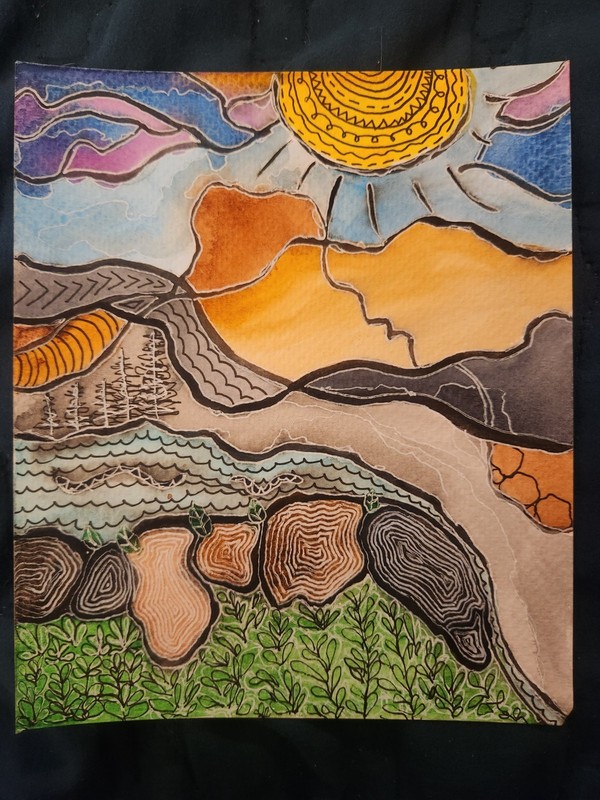Lined Forest- Original Abstract Watercolor W Ink On 140lb Watercolor Paper, 6x7" gallery