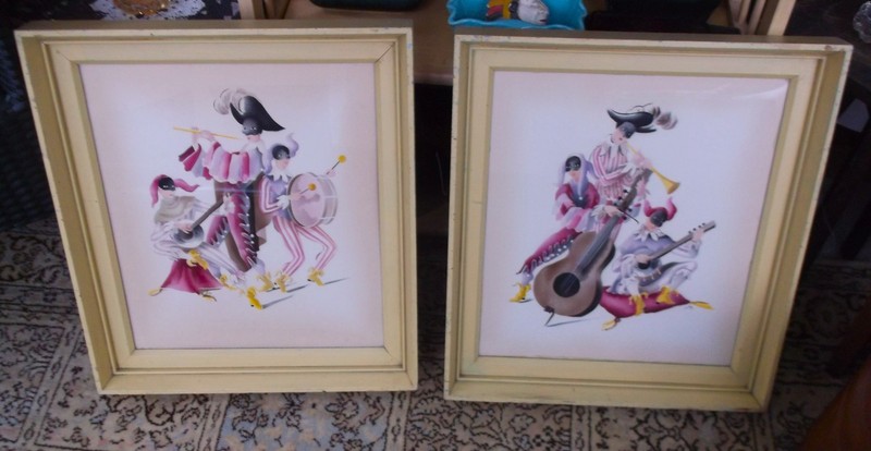Vtg Airbrush Watercolor on Paper Signed Sue for Newman Decor NYC Harlequin Minst
