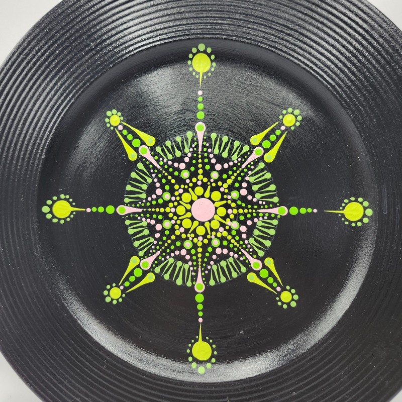 Mandala Dot Art 13" Upcycle Plastic Platter Original Painting Spring Compass gallery