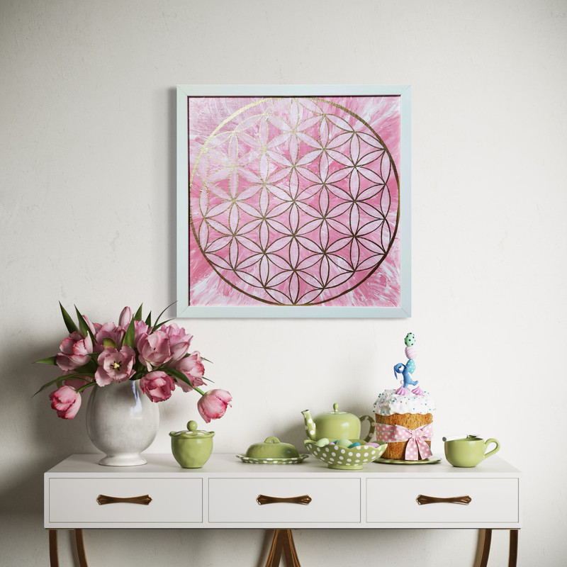 Original 9x12 Mandala Panel Painting Acrylic Pink Gold Wall Art Living Room gallery